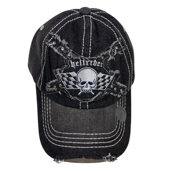 Aslan Other - Aslan Black Distressed Embroidered “Hellrider” Scull Adjustable Baseball Hat